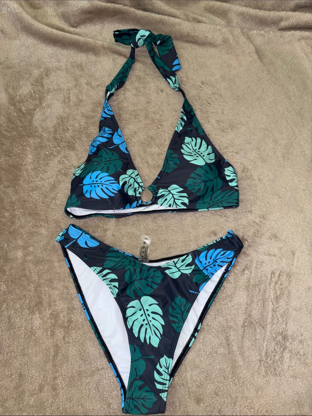 Cupshe Bikini Set with Blue and Green Leaf Print